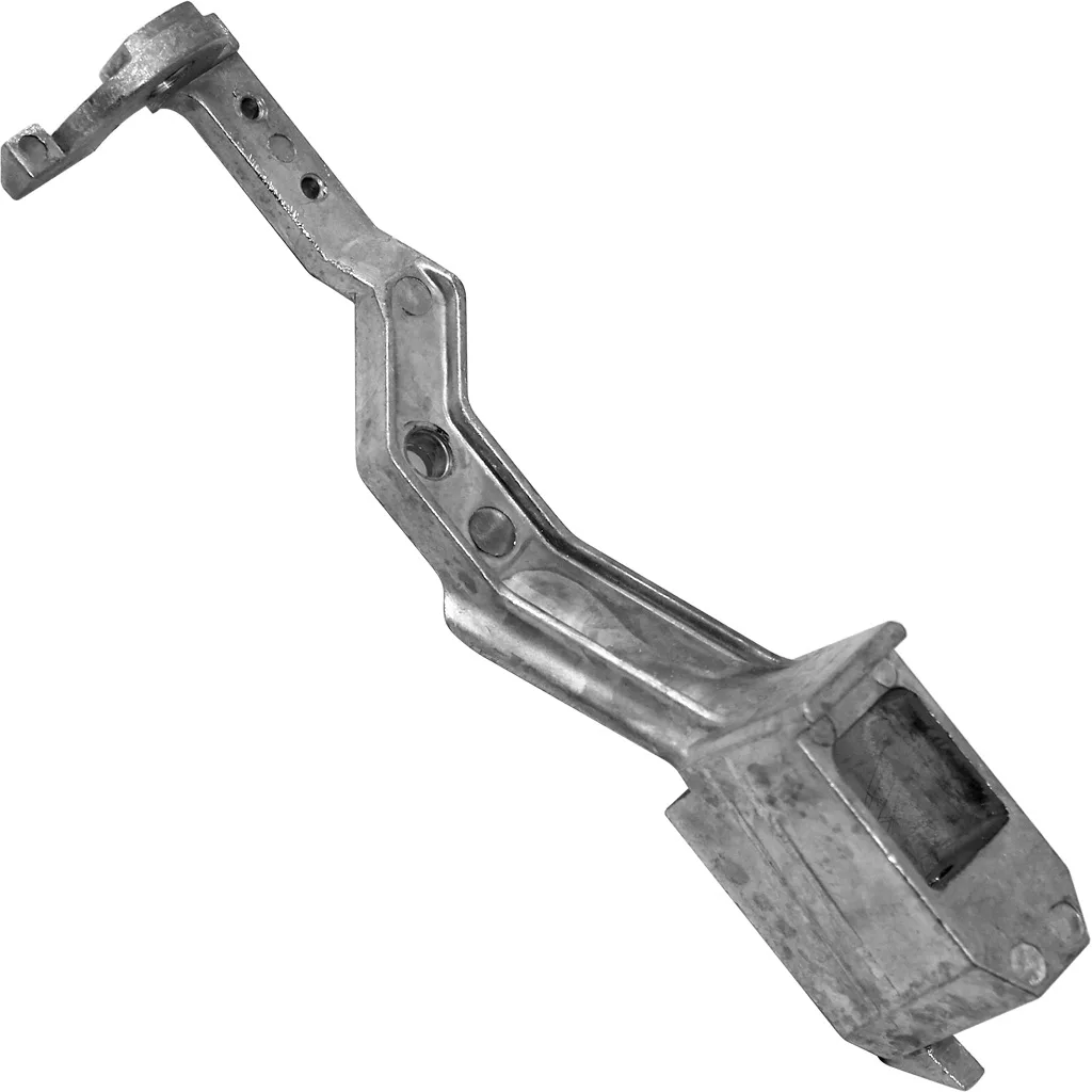 A metal gear shifter lever with a rectangular base, angled arm, multiple holes, and notched end is designed for use with the Macap Head Extension - M2D. © 2025 1st-line.com