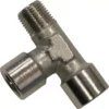 The Lelit CD024-466 T Joint is a metallic pipe fitting with three threaded ends for right-angle connections, featuring a shiny silver finish and compatibility with Lelit systems. © 2025 1st-line.com