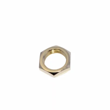 The Elektra 01290025 Brass Lock Nut, with a hexagonal design and threaded inner hole, is displayed on a plain white background. © 2025 1st-line.com