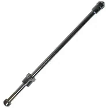 The Faema E-61 STEAM OUTLET PIPE features threaded fittings on both ends and a central hexagonal connector, making it ideal for plumbing or connecting mechanical components. © 2025 1st-line.com