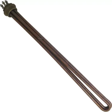 Pavoni HEATING ELEMENT 3GR 6000W 110V features a copper immersion rod, threaded brass flange, and three top connection terminals, with a long U-shaped heating element. © 2025 1st-line.com