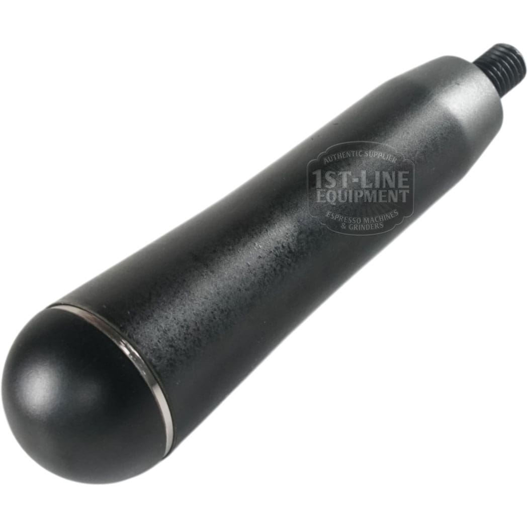 The Faema E-91 HOLDER HANDLE is a black, cylindrical replacement part with a rounded end and threaded tip, designed specifically for Faema E-91 espresso machines. © 2025 1st-line.com