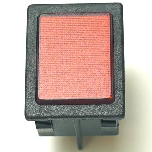 A close-up of an LB..55 220V RED WARNING LAMP with a textured rectangular red push button, mounted in a black plastic frame, is shown against a plain background. © 2025 1st-line.com