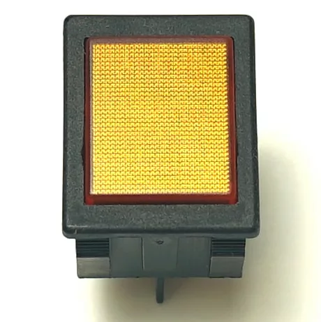 A close-up of the V.4305 30x22mm 24V orange indicator light with a rectangular illuminated button, black frame, and textured surface, shown against a white background. © 2025 1st-line.com