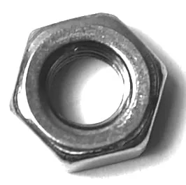 The ECM P2026 Pump/Relay Nut - M4 is a metallic hexagonal nut with a central threaded hole, displayed from a top-down view against a white background. © 2025 1st-line.com