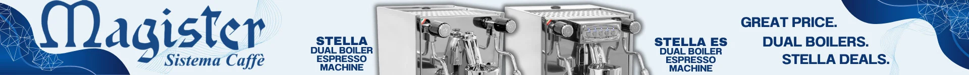 Magister Stella Dual Boiler Espresso Machine Sale Ad featuring two espresso machines