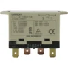 Close-up of a Bunn 37711.0003 relay, featuring SPST connection terminals and labeled with a 12VDC coil rating and 30A 220VAC specs. The relay body is beige and black, with technical specifications visible. © 2025 1st-line.com