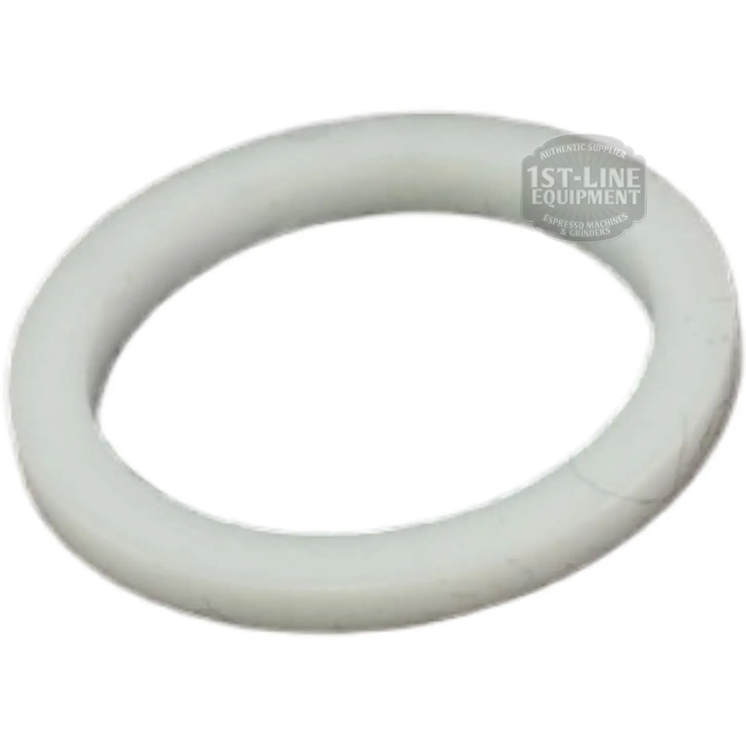 White rubber or silicone O-ring gasket on a plain background, shown in a top-down view, used for sealing connections in mechanical or plumbing applications. © 2025 1st-line.com