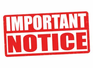 A bold red and white sign with the words IMPORTANT NOTICE in large capital letters. © 2025 1st-line.com