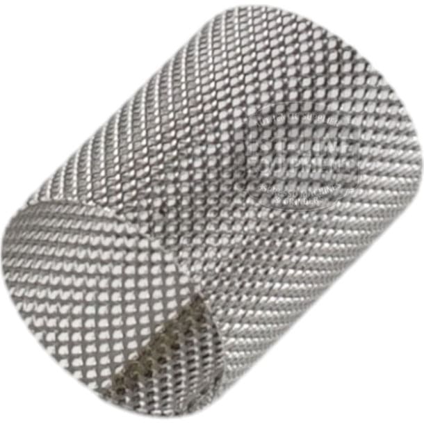 The Lelit 1000185-F Gicleur Filter for E61 Grouphead Internal Pressure Profile Kit is a cylindrical, fine metal mesh with a grid pattern and open ends—perfect for use as a gicleur filter, shown isolated on white.