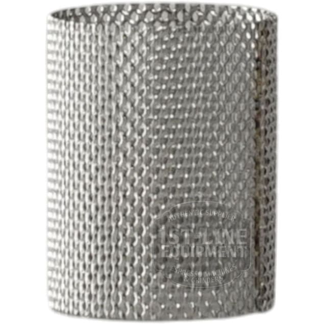 The Lelit 1000185-F Gicleur Filter for E61 Grouphead Internal Pressure Profile Kit, featuring a cylindrical metal design and fine mesh pattern, is shown standing upright against a white background.