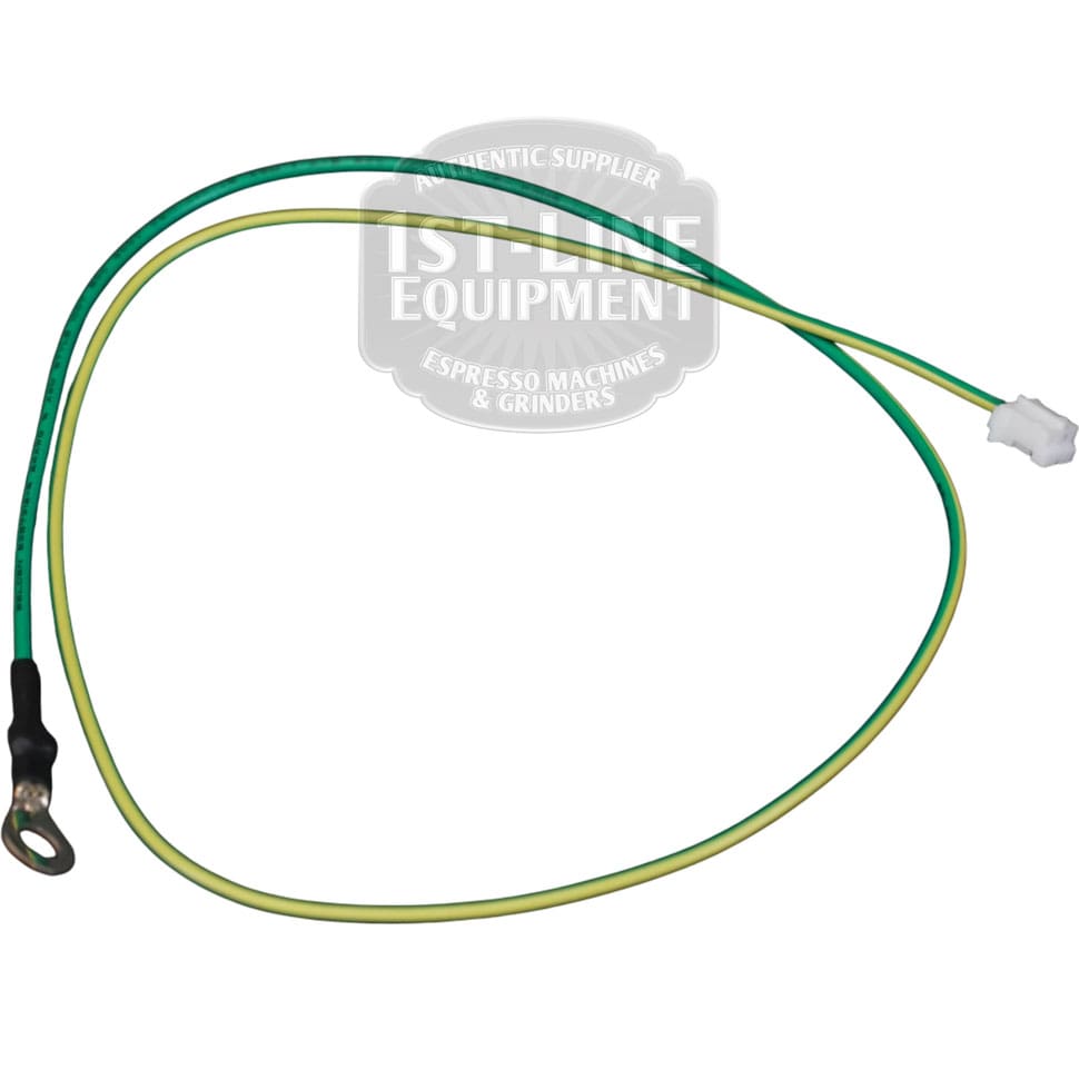 The Eureka CAV149 Atom W Grounding Cable, green and yellow, features a ring terminal on one end and a white plastic connector on the other, shown on a white background.