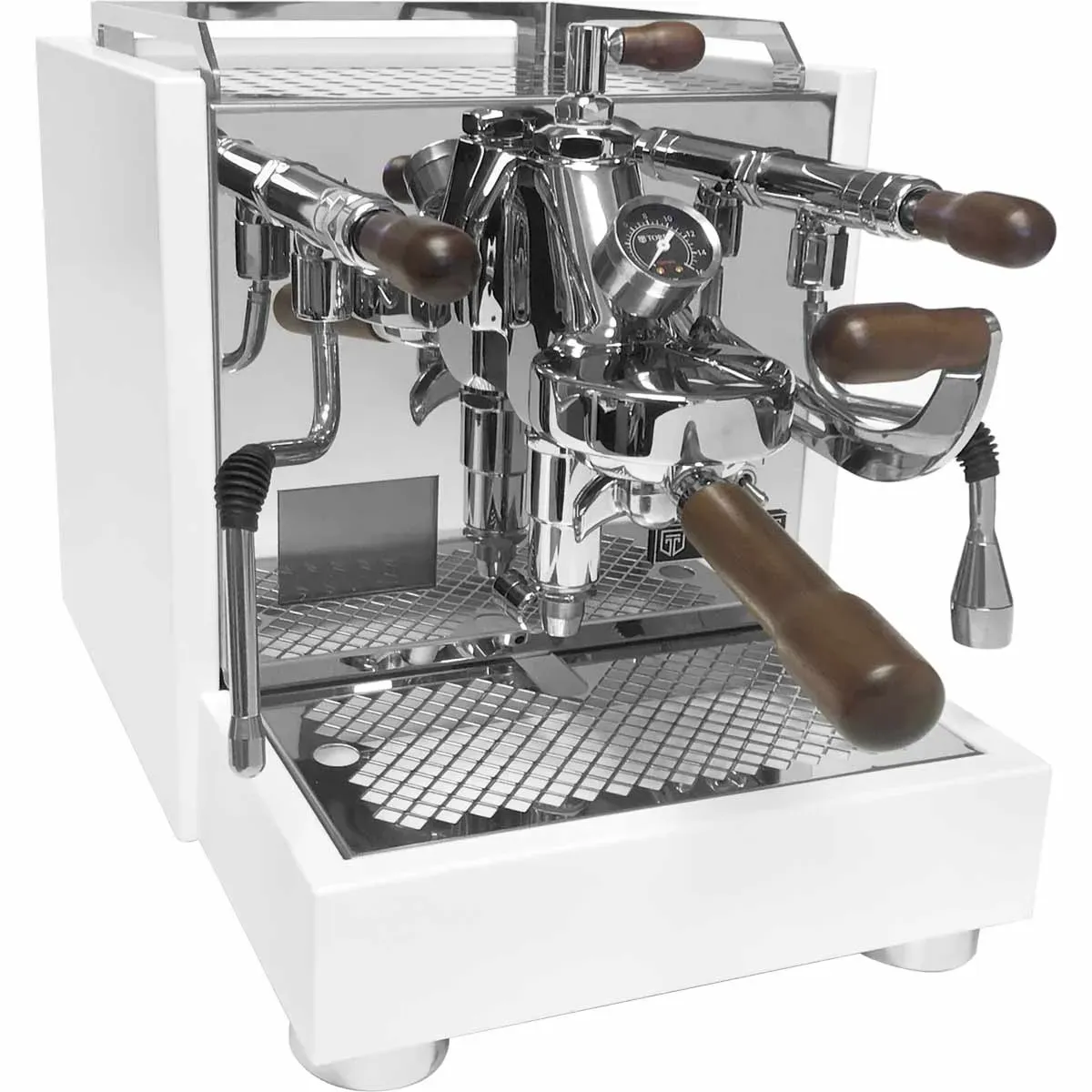 Recommended cleaning tools for espresso machines, including brushes and microfiber cloths