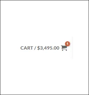 Shopping cart icon with a red notification badge showing 1, next to the text CART / $3,495.00—highlighting one Espresso Grinder in your cart, perfect for the upcoming $1 Event.