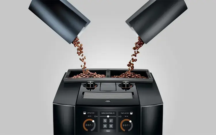 Jura J10 Twin Super automatic espresso machine in diamond black dual bean hopper