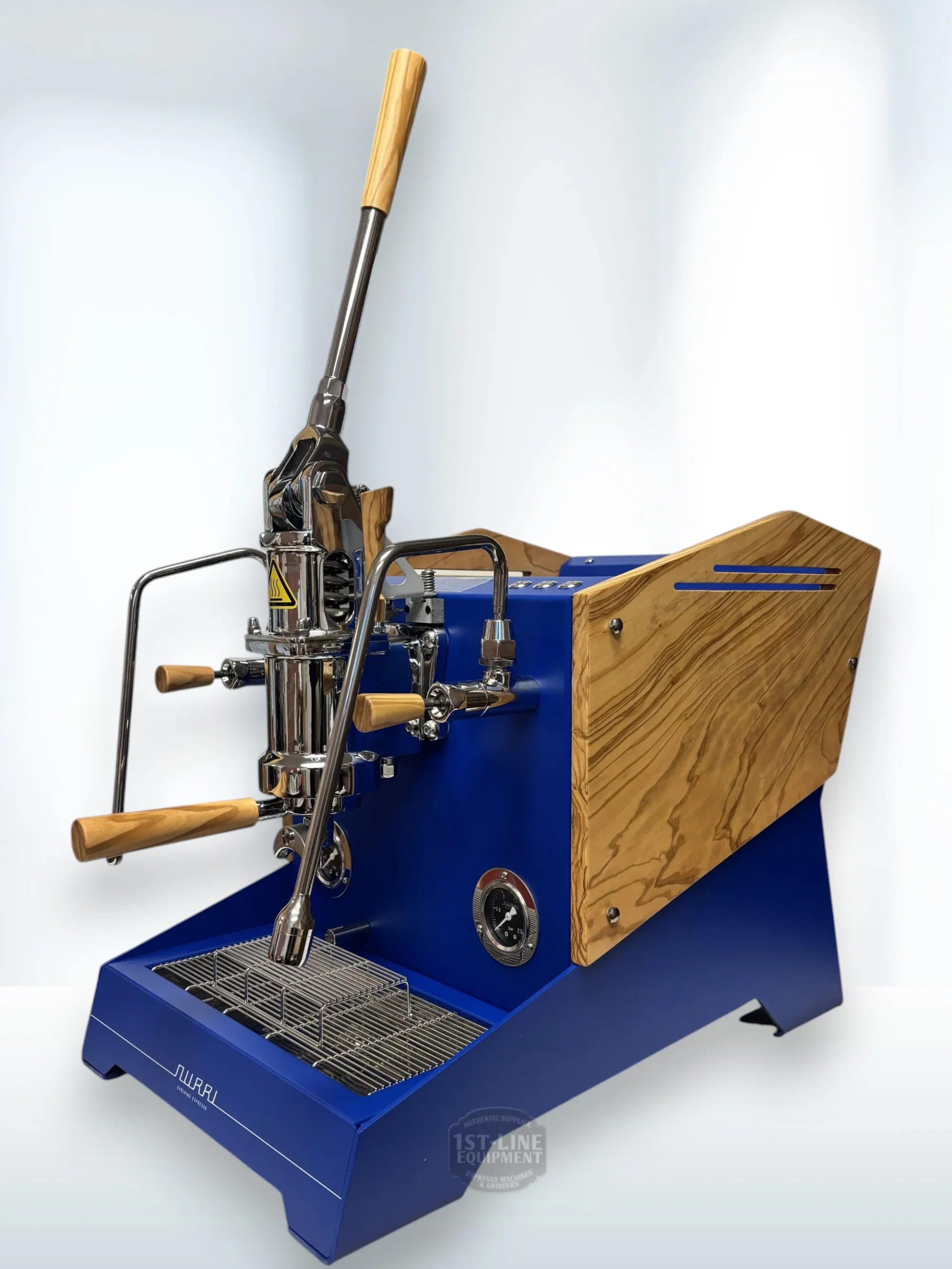 Nurri L-Type Lever Leva Dual Boiler Espresso Machine in Blue with Olive Wood