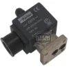 The Ruby Parker 3-Way Solenoid Valve - 220/230V, 50/60 Hz includes a rectangular metal base, black plastic housing, and clear certification markings. © 2025 1st-line.com