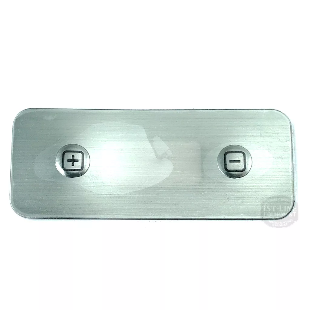 The ECM P6042.1 Stainless Steel PID Display is a rectangular panel featuring a plus button on the left and a minus button on the right, both with black symbols, designed for adjusting settings. © 2025 1st-line.com