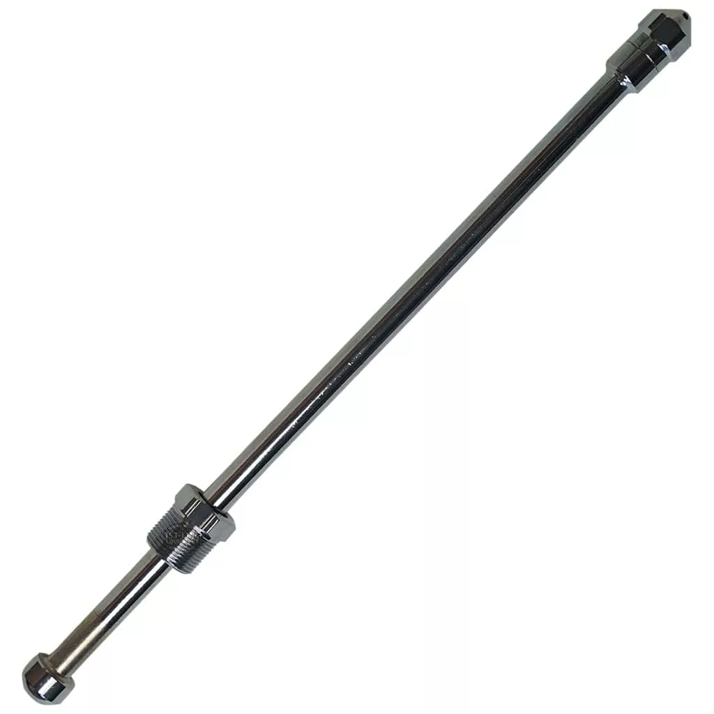 The Faema E-61 STEAM OUTLET PIPE features threaded fittings on both ends and a central hexagonal connector, making it ideal for plumbing or connecting mechanical components. © 2025 1st-line.com