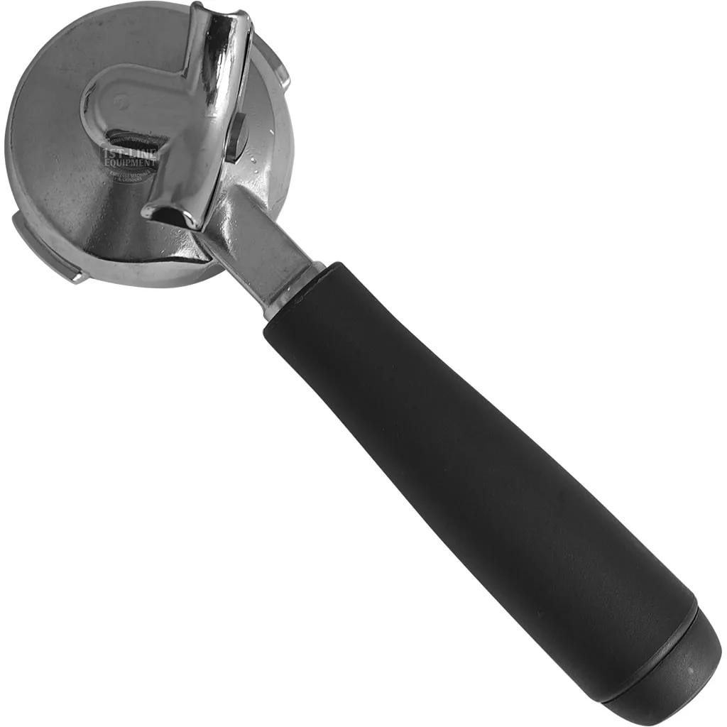 A Rancilio 2 COFFEES FILTERHOLDER with a sleek black handle, seen from above on a white background. © 2025 1st-line.com
