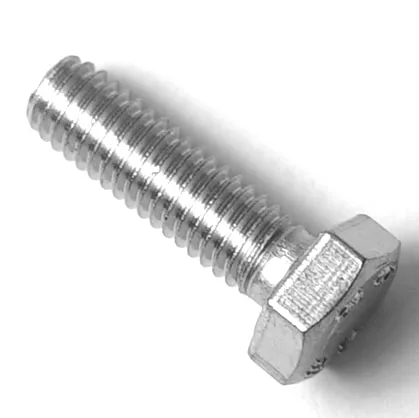 A V..939 M4 stainless steel nut rests on a white surface next to a silver hex bolt with a partially threaded shank and hexagonal head. © 2025 1st-line.com