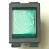 The V.4390 INDICATOR LIGHT - GREEN is a rectangular switch with a white circular zigzag arrow symbol pointing right, housed in a black plastic frame. © 2025 1st-line.com