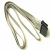 The W10571 MODERN WATER HANDLE features a flat grey ribbon design with two black rectangular ends, multiple parallel wires, and a single red stripe—ideal for electronic or computer connections with a modern, sleek look. © 2025 1st-line.com