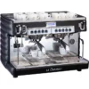 The Carimali Bubble 2 Group Commercial Espresso Machine (120V or 230V) features several control buttons and multiple small white cups arranged on and inside the machine.