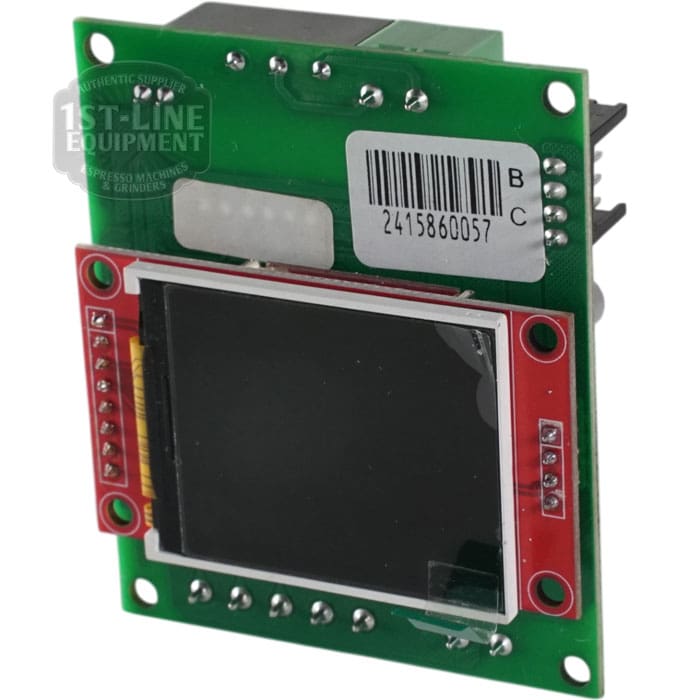 The ACS VOS0176 Timer is a compact green PCB with a square black display, barcode label at the top right, visible red components, and exposed connection pins surrounding the screen.