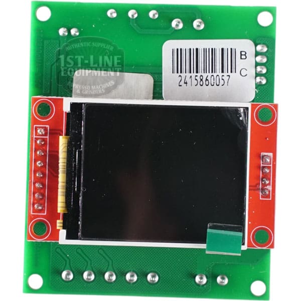 The ACS VOS0176 Timer is a small green circuit board featuring a central black rectangular display, red connectors on both sides, visible solder points, and a barcode sticker.
