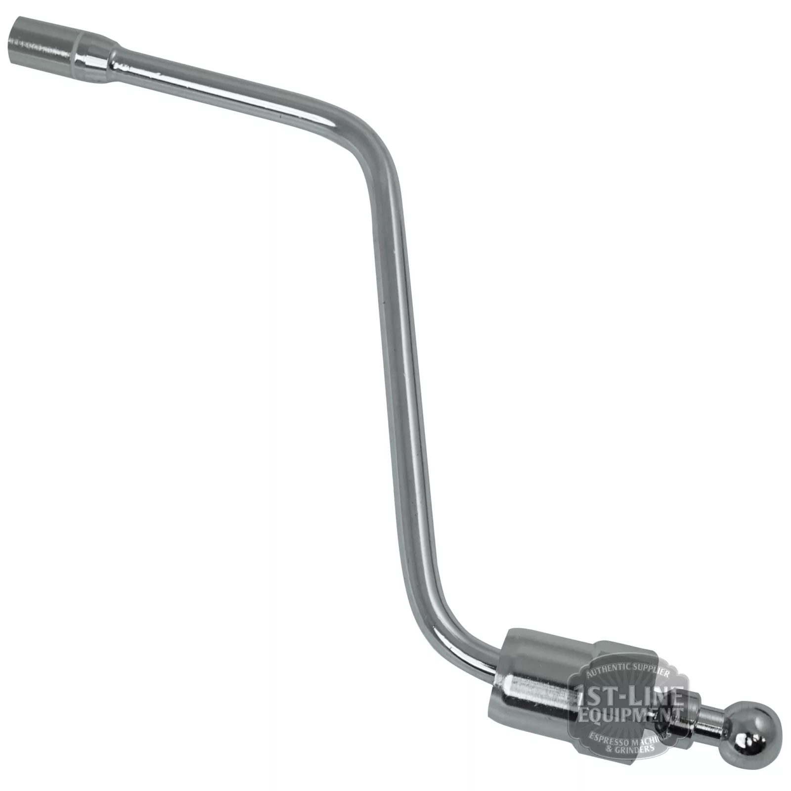 A chrome steam wand with a curved tube and a rounded tip, commonly used for frothing milk in espresso machines. © 2025 1st-line.com