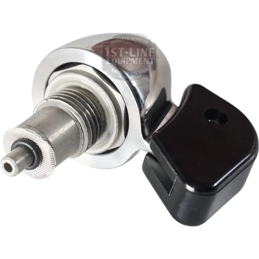 A chrome and black guitar tuning machine head, shown close-up with its gear mechanism, features a metallic finish reminiscent of the La Pavoni Botticelli Evolution Dual Boiler Espresso Machine w/ Flow Control.