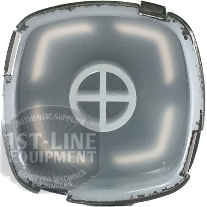 Top view of a Carimali (37.05209.L1) Square Key Selection Button with scratches and a circular cutout pattern, featuring the 1st-Line Equipment watermark in the lower left.