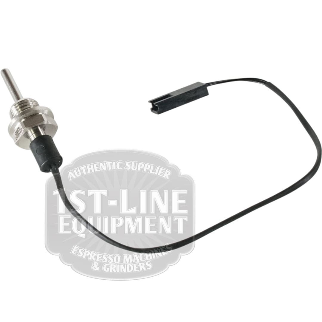 A Carimali (96.05360) Wired Temperature Probe featuring a hexagonal base and a black wire with a plastic connector is shown on a white background with the 1st-Line Equipment logo in the center.