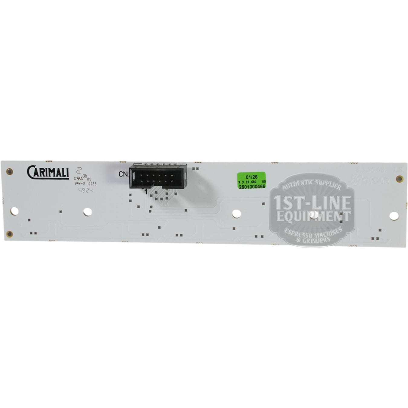 Rectangular white Carimali (96.05458) Cento/Bubble Keypad (5 Keys) circuit board with black connector and green sticker, shown on a plain white background with a transparent 1st-Line Equipment watermark.