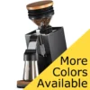 The Eureka Mignon Single Dose Pro Espresso Coffee Grinder features a wooden-lid hopper filled with coffee beans and a stainless steel container. A yellow banner in the corner states: More Colors Available.